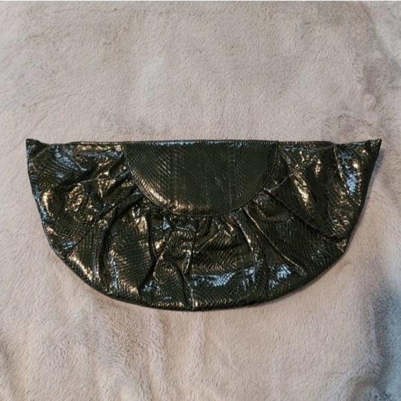 Valerie Vintage Black Snakesin Clutch | Half Moon Shape | 1980s